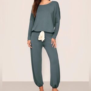 Eberjey Gisele Tencel Modal Slouchy Pajama Set Grey Stone Blue Size Small